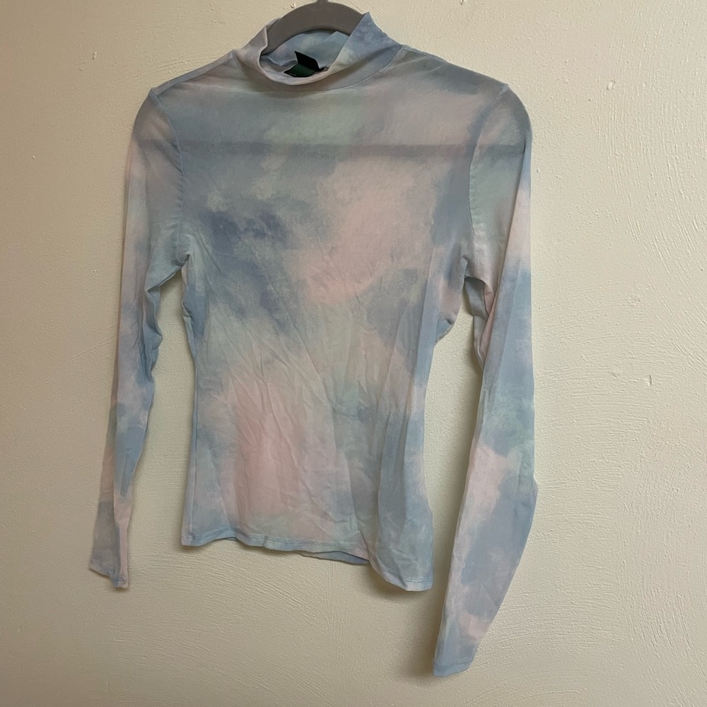 MESH MULTICOLORED LONG SLEEVE MOCK NECK TOP